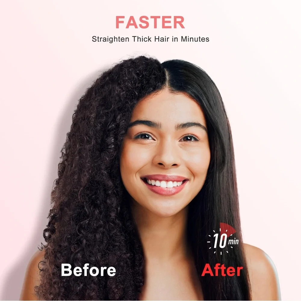 Ionic Hair Straightener Brush, Flat Iron 5 Temps, Ceramic Straightener Comb